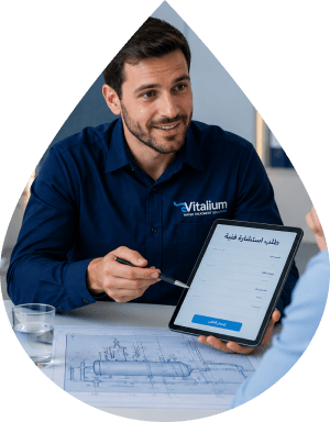 Vitalium technician giving a technical consultation using a tablet